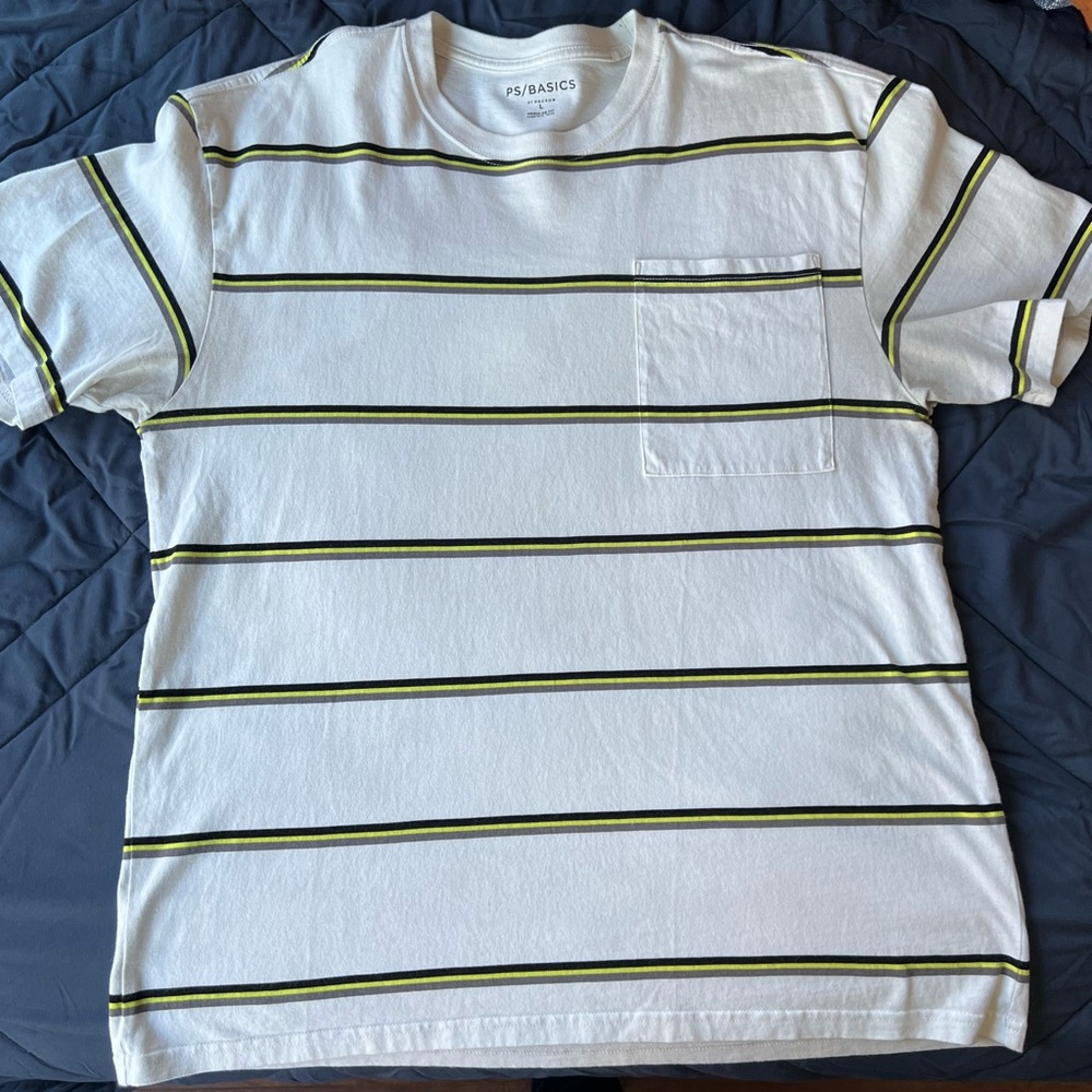 PacSun Men's White Tee with Green and Black Stripes